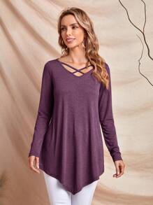 EMERY ROSE 前交叉手帕下擺T恤 - 紫色 - 查看 1