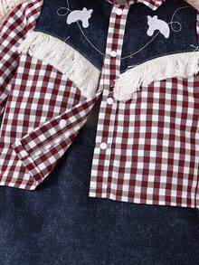 女孩嬰兒格子圖案前蝴蝶結襯衫&洋裝 - 彩色 - 查看 4