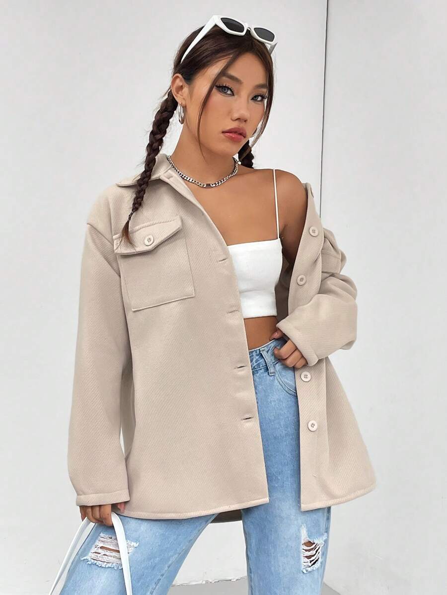 SHEIN Unity Flap Pocket Drop Shoulder Coat | SHEIN USA
