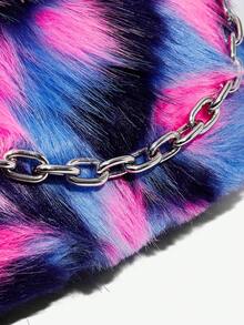 SHEIN ICON Women's Contrast Color Leopard Print Plush Fashion Shoulder Bag - Multicolor - View 5