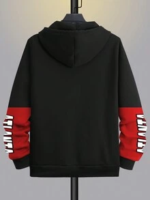 Manfinity EMRG Men Letter Graphic Colorblock Drawstring Thermal Lined Hoodie Without Tee - Red - View 3