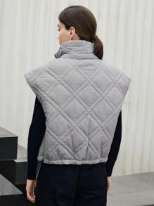 BizChic 拉鏈開襟馬甲絎縫大衣 - 黑色 - 查看 2