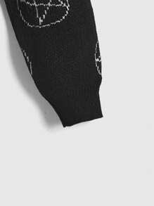 ROMWE Goth Cárdigan con patrón geométrico de hombros caídos - Negro - Ver 3