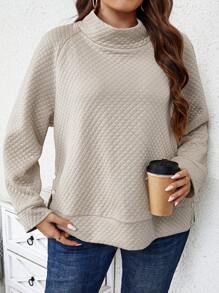 SHEIN LUNE Plus Solid Raglan Sleeve Sweatshirt Graduation,Back To School,Graduation,Teacher For Women,Back To School Pullover Fall Sweatshirt - Apricot - View 5