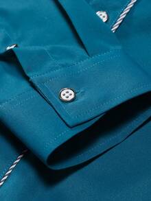 Manfinity Mode 男士拼接邊前排扣襯衫 - 墨綠色 - 查看 5