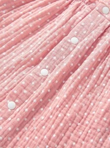 SHEIN Đứa bé gái In vết tròn Polka Lá sen tỉa Đầm & Băng đô đầu - Bụi hồng - Xem 5