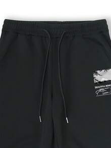 Manfinity Hypemode Men's Slogan Printed Drawstring Waist Jogger Pants - Black - View 6