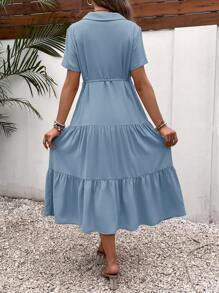 SHEIN Maternity Button Front Ruffle Hem Belted Shirt Dress