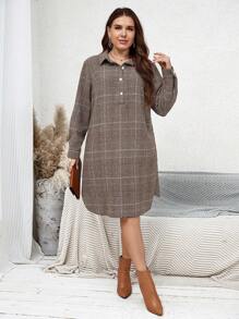 SHEIN LUNE Hơn In kẻ sọc Nút Nửa Váy sơ mi - Nhiều màu - Xem 2