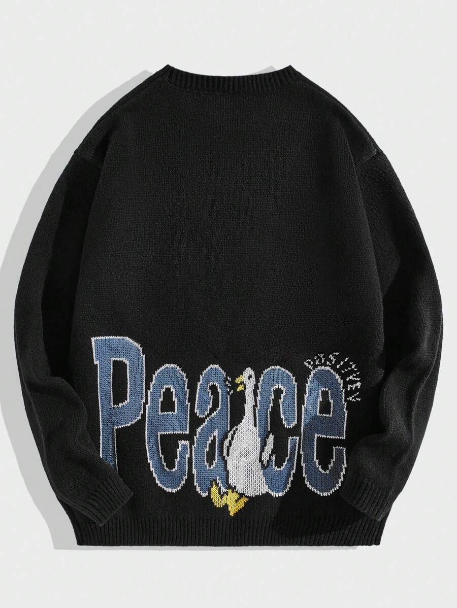 Manfinity RebelGame Hombres Jersey con letra & pato patrón - Negro - Ver 1