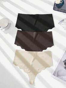 Plus 3pack Letter Graphic Scallop Trim Panty - Multicolor - View 2