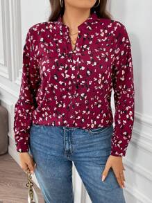 SHEIN Franclia Kích thước lớn Áo cánh - Màu Đỏ Sâu - Xem 5