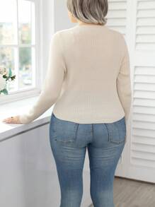 Calvaya Talla grande Jersey de cuello notch tejido de canalé