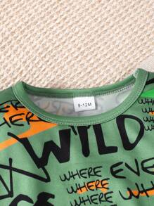 男嬰字母圖案運動衫&破洞補丁貼牛仔褲 - 綠色 - 查看 3