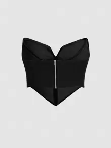SHEIN MOD Plus Hanky Hem Denim Tube Top - Black - View 2