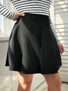 SHEIN MOD 大碼高腰搭扣細節百褶半身裙 - 黑色 - 查看 4