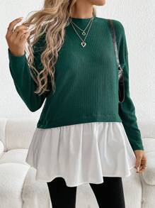 SHEIN Maternity Two Tone Drop Shoulder Peplum Tee - Multicolor - View 5