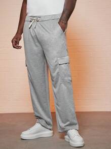 Manfinity EMRG 男士大码腰部抽繩翻蓋口袋衛褲 - 灰色 - 查看 4