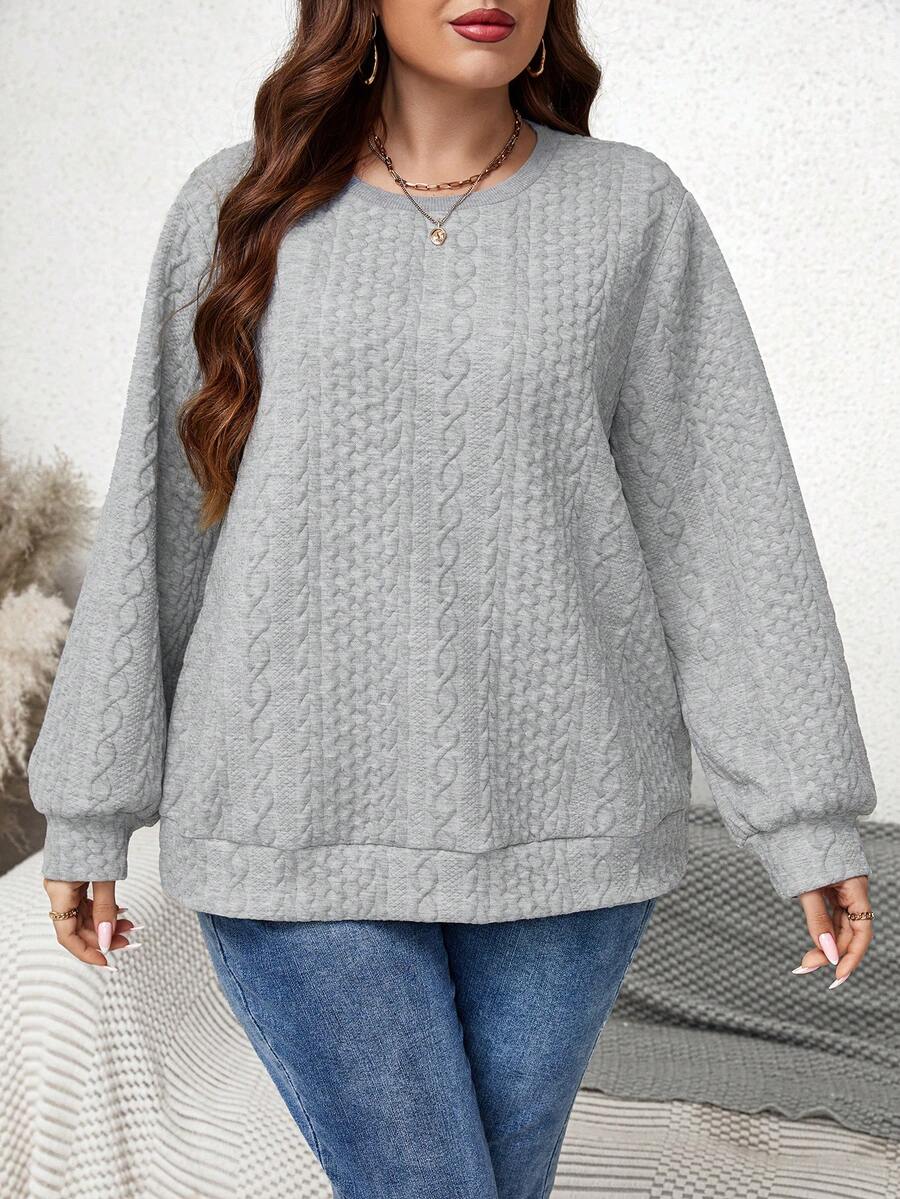 SHEIN LUNE Plus Solid Textured Sweatshirt - Grey - View 1