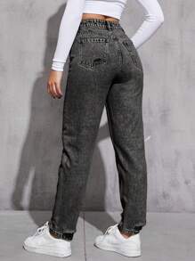 SHEIN EZwear High Waist Mom Fit Jeans - Light Grey - View 2