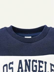 Cozy Pixies Baby Boy Letter Graphic Two Tone Sweatshirt & Sweatpants - Blue - View 3