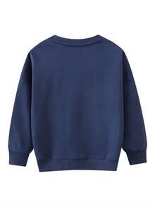 女小童刺繡蝴蝶樣式落肩袖運動衫 - 藏蓝色 - 查看 2