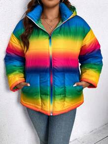 Celure Plus Ombre Drop Shoulder Zipper Hooded Padded Padded Coat Clothes Winter Thermal - Multicolor - View 1