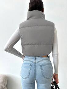 RueChic Zip Up Drawstring Hem Vest Puffer Coat - Grey - View 2