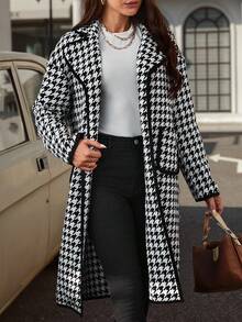 SHEIN Clasi 千鳥格印花落肩袖花呢外套 - 黑與白 - 查看 2