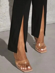 SHEIN SXY 女款分襟高腰長褲派對 - 黑色 - 查看 5