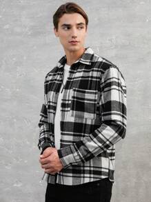 RueChic Men Plaid Print Pocket Patched Shacket - Multicolor - View 6