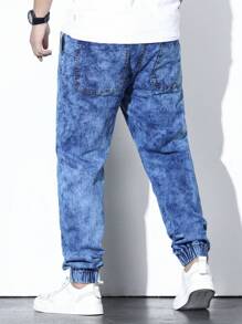 Extended Sizes Nam Plus Dây Rút Eo Quần Jogger Jean Dài Giặt Denim Quần Jogger Jean Hàng Hóa Đồng Bằng Xanh Da Trời Tập Luyện Kích Thước - Màu xanh lam - Xem 2