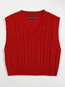 Elamini Cable Knit Sweater Vest For New Year Clothes - Red - View 3
