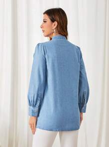 SHEIN Privé Ruffle Trim Button Front Denim Shirt