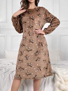 熊和星星印花絨布睡裙 - 彩色 - 查看 3