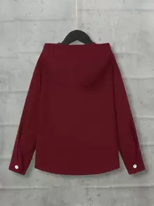 SHEIN Tween Boy Letter Patched Detail Hooded Corduroy Shirt Without Tee - Burgundy - View 2