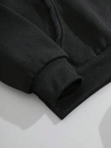 SHEIN Unity 加大码美式橄榄球字母图案袋鼠口袋抽绳保暖内衬卫衣 - 黑色 - 查看 7