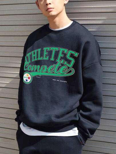 Manfinity Sport Corelite Men Slogan Graphic Drop Shoulder Sweatshirt Men Sweatshirt