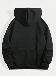 SHEIN EZwear Điều khiển tay cầm & Đồ họa Chữ cái Túi kangaroo Dây rút Lót nhiệt Hoodie - màu đen - Xem 2