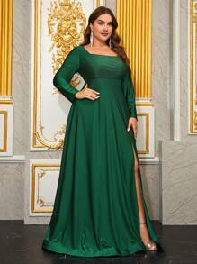 YISIKADO Hơn Cổ vuông Tách đùi Ăn mặc trang trọng - màu xanh lá - Xem 4