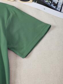 SHEIN EZwear Cat And Slogan Graphic Tee - Green - View 4