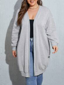 SHEIN LUNE Chaqueta larga con estampado de letra, de hombro caído, talla grande - Gris - Ver 6