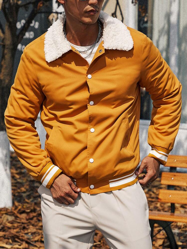 Men's Button-front Fuzzy Collar Jacket