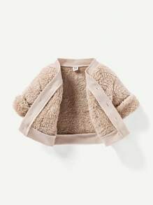 Cozy Pixies Áo khoác bông phía trước có nút kép cho bé gái - Màu be - Xem 5