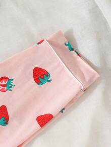 SHEIN Cô gái Tween In Dâu tây Nút phía trước Áo sơ mi & Quần Bộ PJ - Hồng - Xem 7
