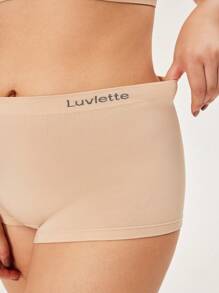 LUVLETTE 加大高腰无缝平角裤女士内衣内裤套装 - 杏色 - 查看 3