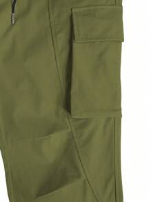 Manfinity LEGND Loose-Fit Men's Cargo Pants With Flap Pockets, Side Drawstring Waist - Army Green - View 4