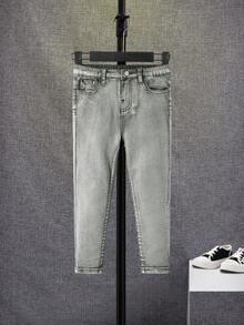 SHEIN 年輕男孩傾斜口袋牛仔褲 - 軍綠色 - 查看 4