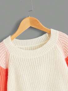 SHEIN 女大童撞色插肩袖套頭毛衣 - 彩色 - 查看 4