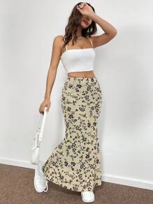 SHEIN EZwear 波西米亞全身印花 花卉印花女士半身裙 - 杏色 - 查看 5